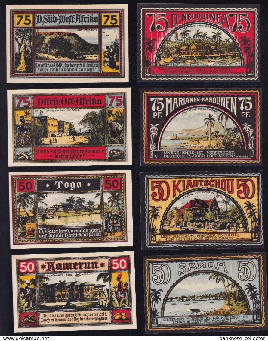 Deutschland, Germany, 8x Neustadt Je 4x 50 + 75 Pfg. 1922 - Serie I + II - Deutsche Kolonien - Sammlungen