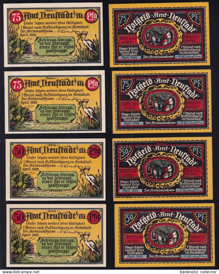 Deutschland, Germany, 8x Neustadt Je 4x 50 + 75 Pfg. 1922 - Serie I + II - Deutsche Kolonien - Sammlungen