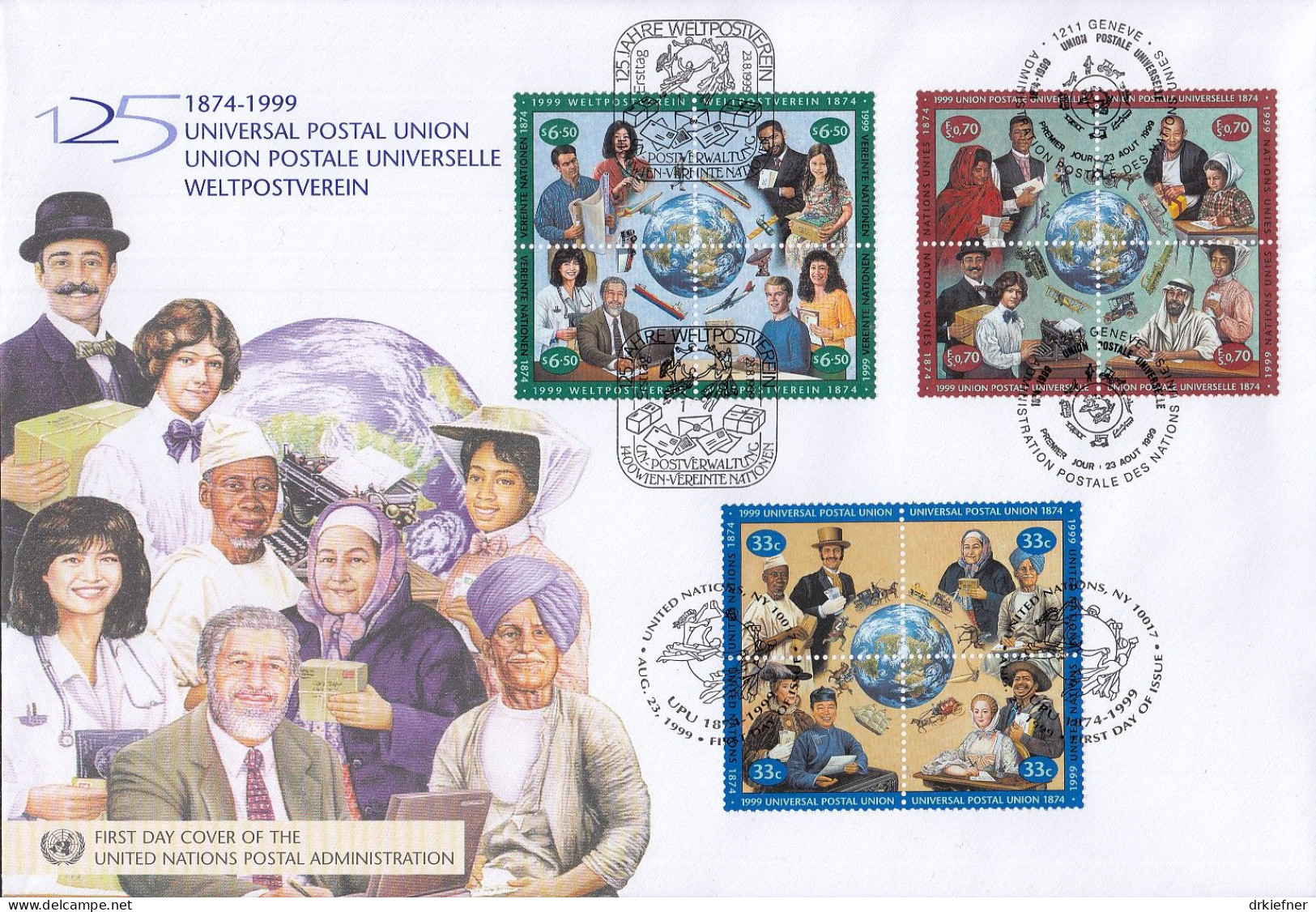 UNO NEW YORK  Trio-FDC  52, 125 Jahre UPU, 1999 - Lettres & Documents