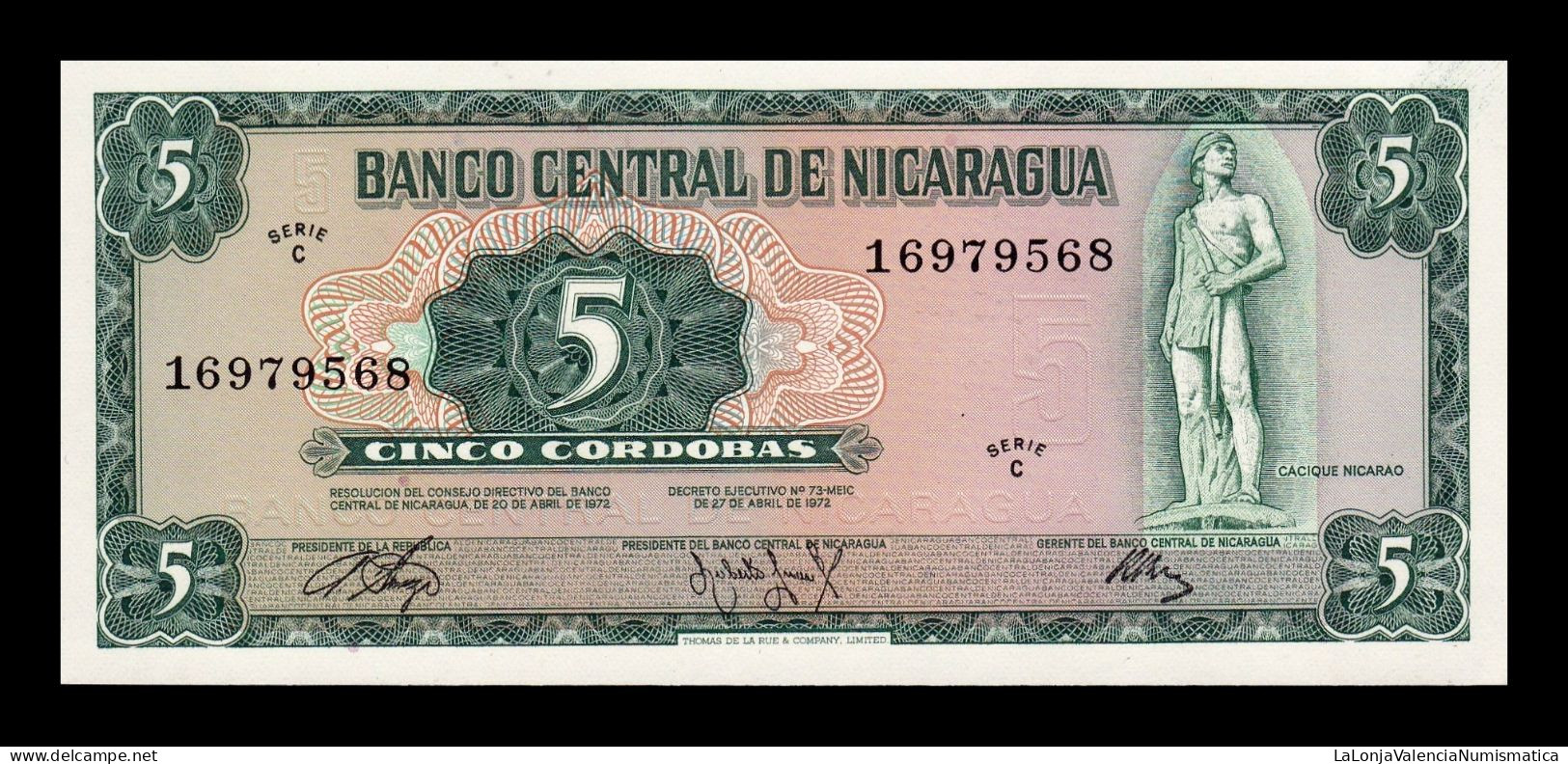 Nicaragua 5 Córdobas 1972 Pick 122 Serie C Sc Unc - Nicaragua