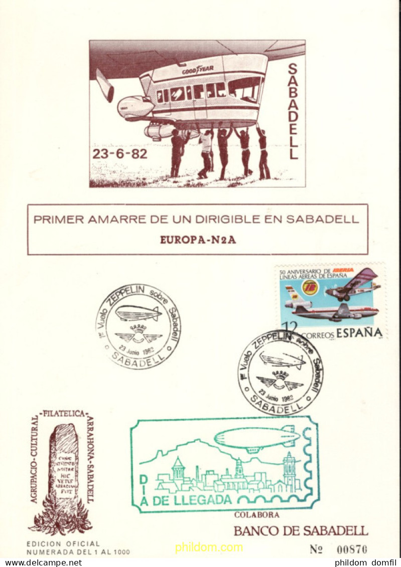 721027 MNH ESPAÑA Hojas Recuerdo 1982 PRIMER AMARRE DE UN DIRIGIBLE EN SABADELL - EUROPA-N2A - MATASELLOS ESPECIAL - Nuevos