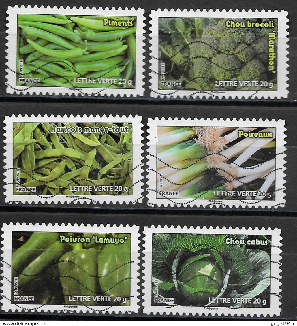 - France 2012  Oblitéré Autoadhésif  N°  741 - 743 - 745  - 746 - 747 - 748   -   Les Légumes - Used Stamps