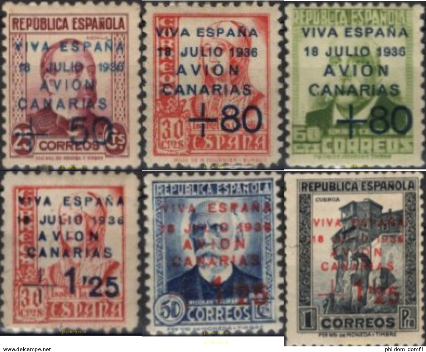 729675 HINGED ESPAÑA. Canarias 1937 SELLOS HABILITADOS PARA EL CORREO A CANARIAS - Ongebruikt