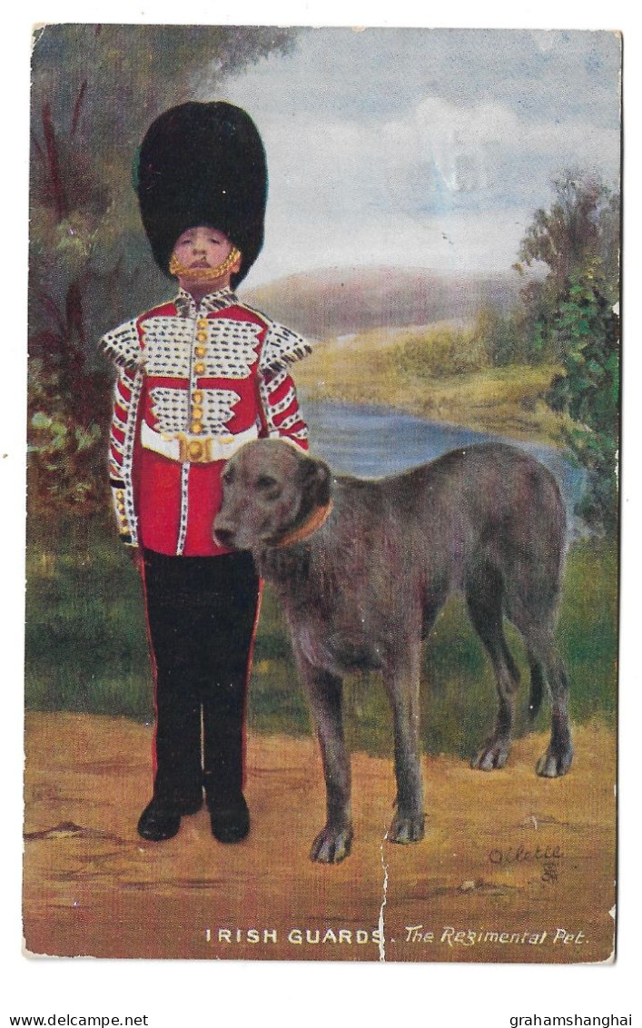 Postcard British Army Irish Guards Soldier With The Regimental Pet Mascot Wolfhound Uniform Tucks Posted 1931 - Régiments