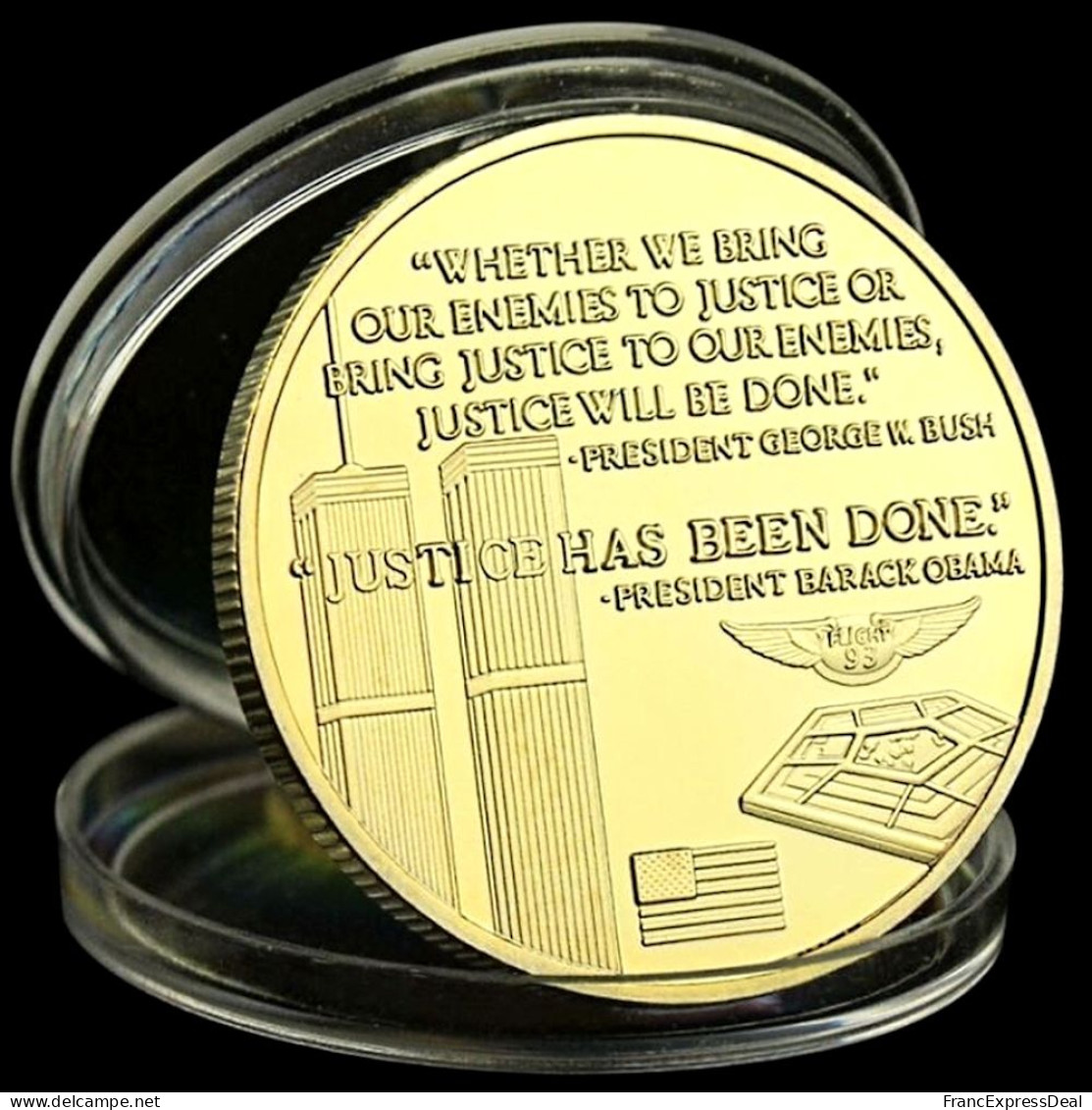 Pièce Médaille NEUVE Plaquée Or - WTC World Trade Center 11 Septembre 2001 (Réf 1) - Altri & Non Classificati