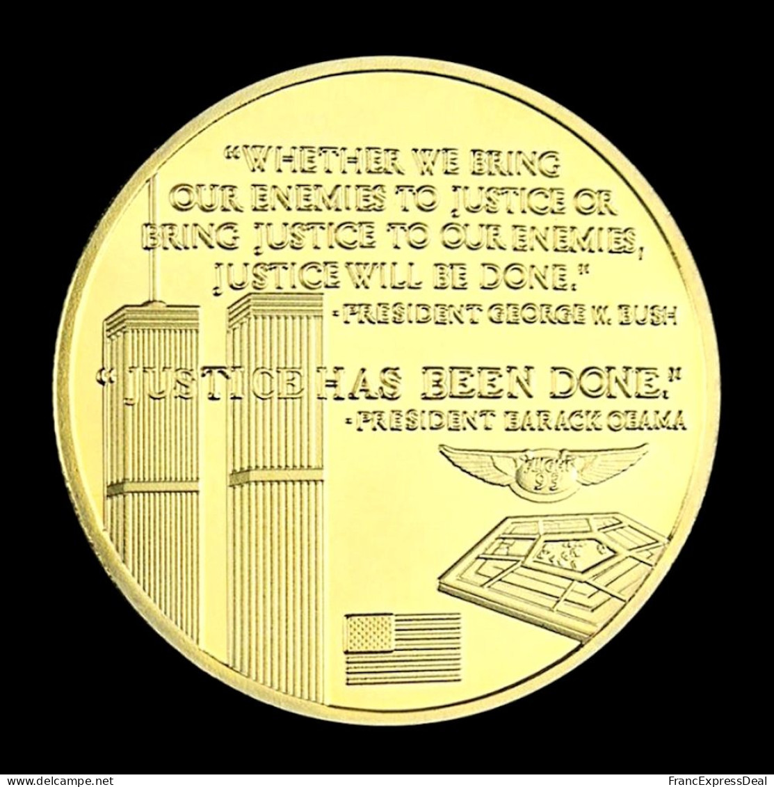 Pièce Médaille NEUVE Plaquée Or - WTC World Trade Center 11 Septembre 2001 (Réf 1) - Autres & Non Classés