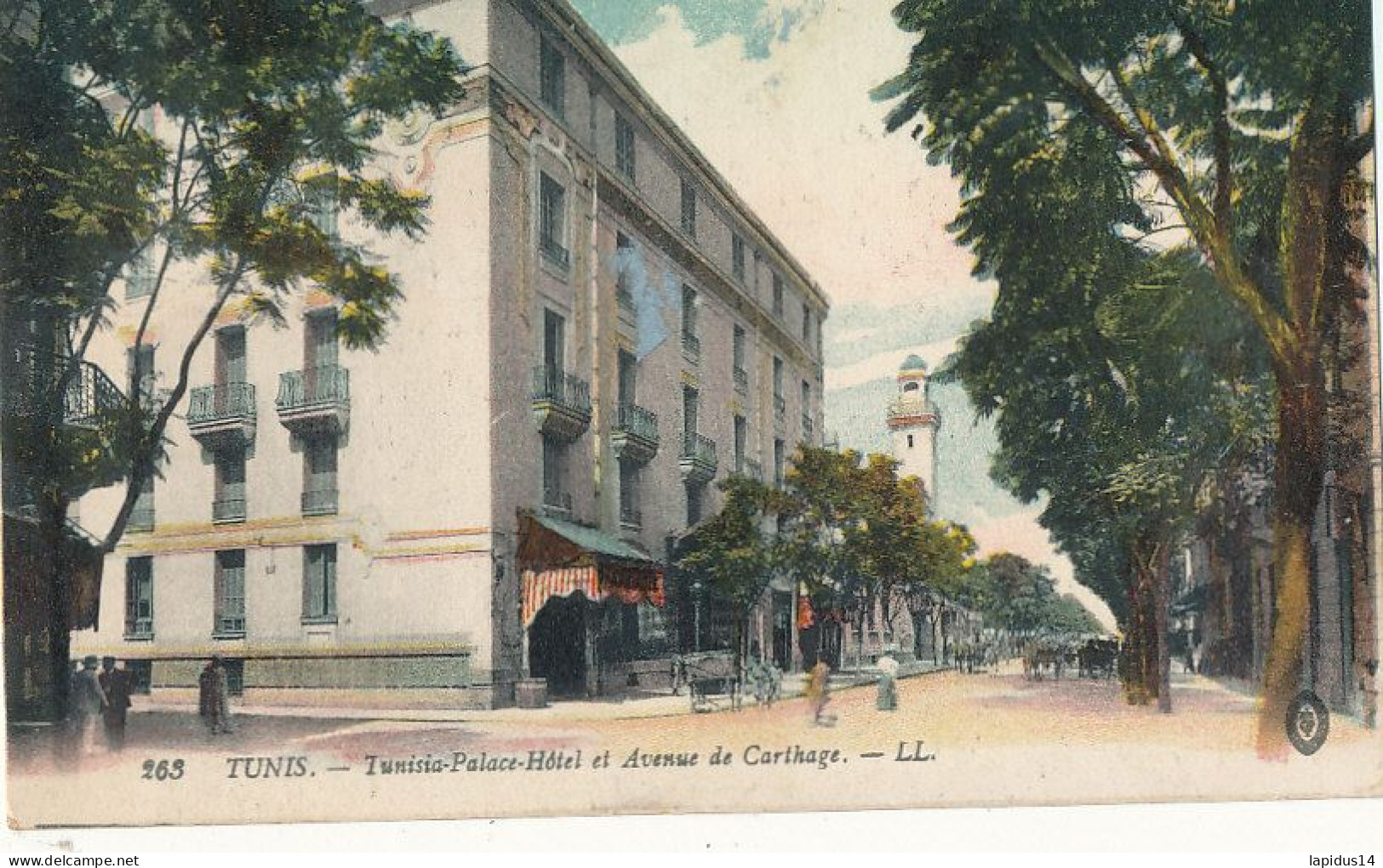 AY 517 /    CPA    TUNISIE-   TUNIS -   TUNISIA  PALACE HOTEL ET AVENUE DE CARTHAGE - Tunisie