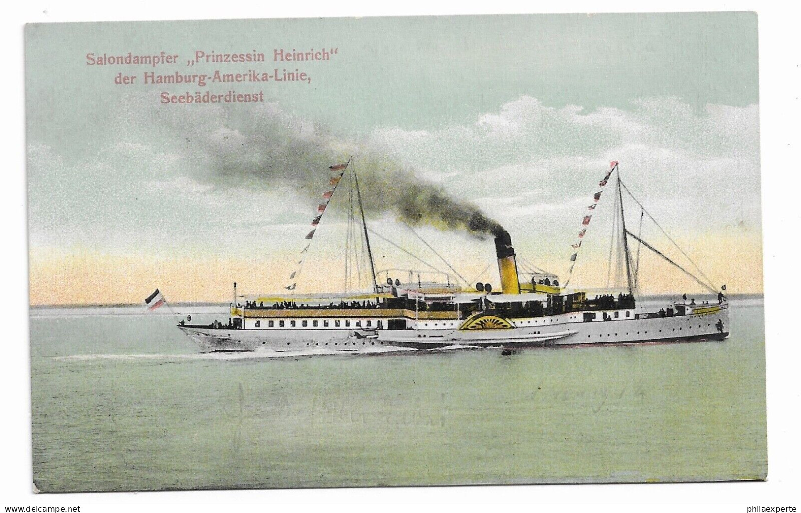 Deutsches Reich Schiffspost AK Litho Salondampfer Prinzessin Heinrich 1.3.1912 Amerikalinie+Bordstempel - Briefe U. Dokumente
