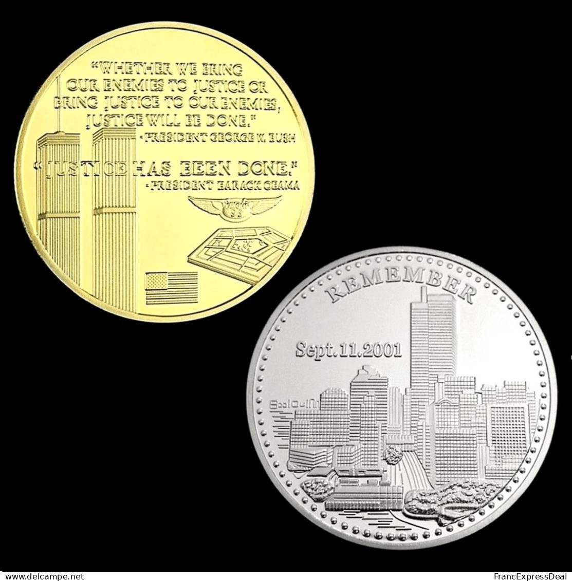 Lot De 2 Pièces Médailles NEUVES Plaquées Or Et Argent - WTC World Trade Center 11 Septembre 2001 - Sonstige & Ohne Zuordnung