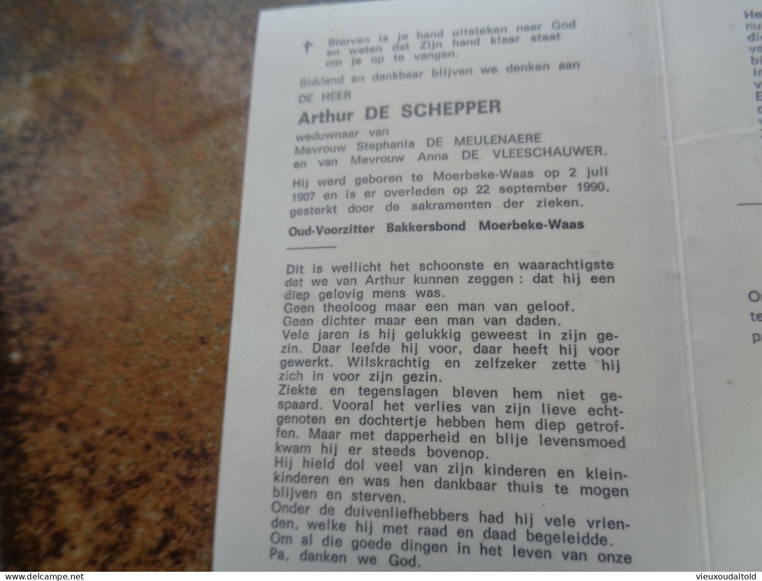 Doodsprentje/Bidprentje  Arthur DE SCHEPPER   Moerbeke-Waas 1907-1990  (Wdr S.DE MEULENAERE & A. DE VLEESCHAUWER) - Godsdienst & Esoterisme