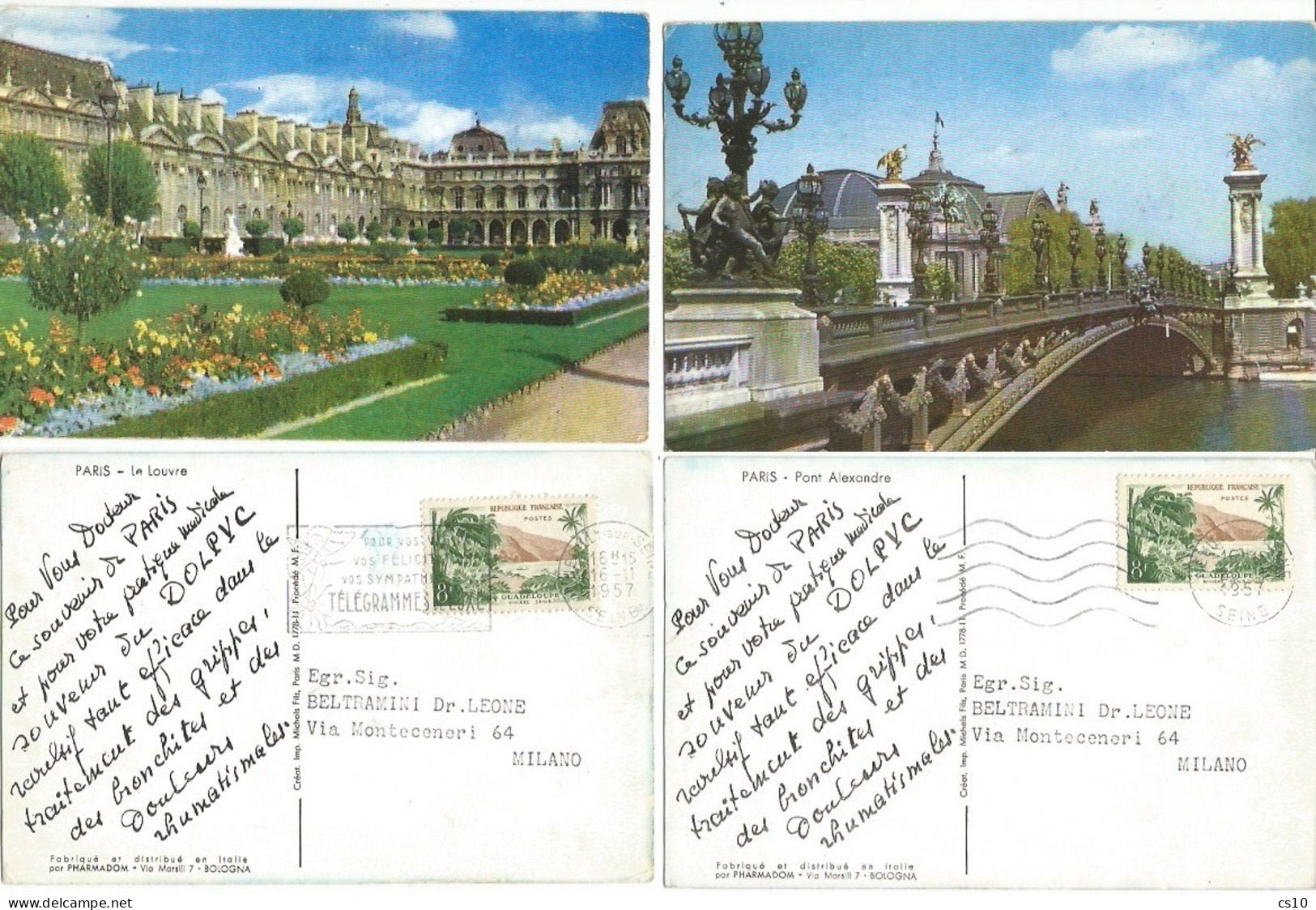 Promo ADVert. Dear Doctor Dolpyc By Pharmadom #4 PPCs Paris 1958 Sacré Coeur + Arc Triomphe + Louvre + Pont Alexandre - Reclame