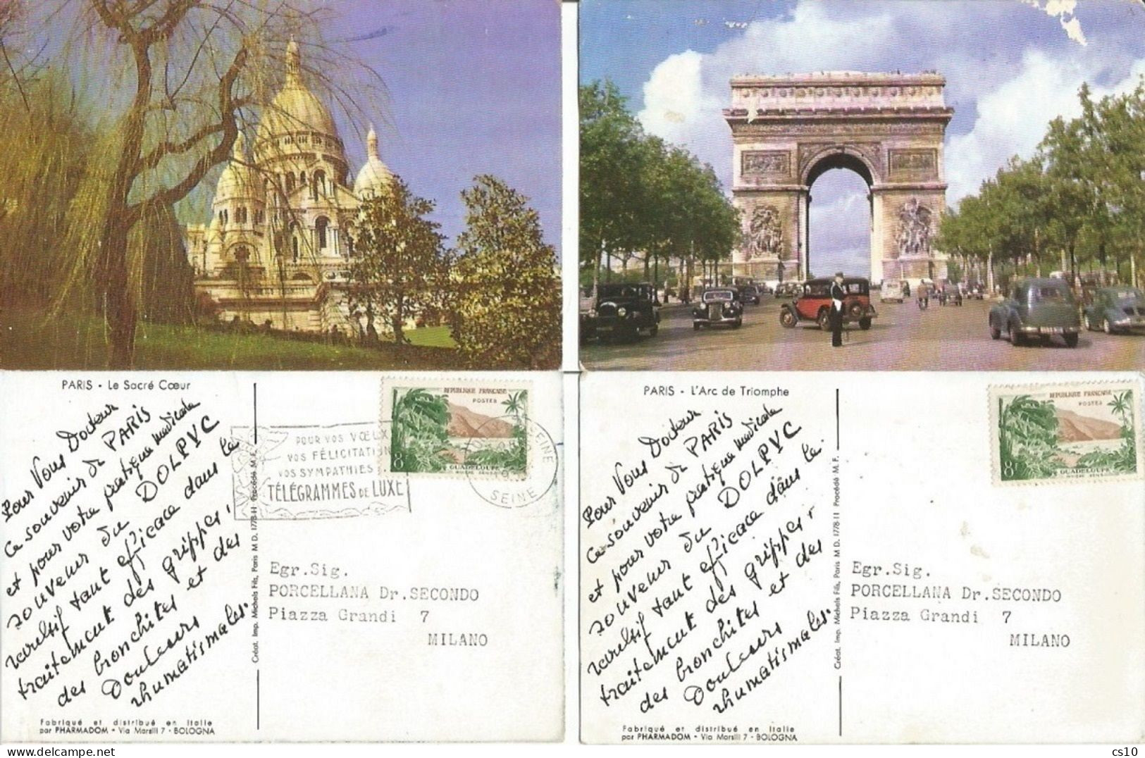 Promo ADVert. Dear Doctor Dolpyc By Pharmadom #4 PPCs Paris 1958 Sacré Coeur + Arc Triomphe + Louvre + Pont Alexandre - Other & Unclassified