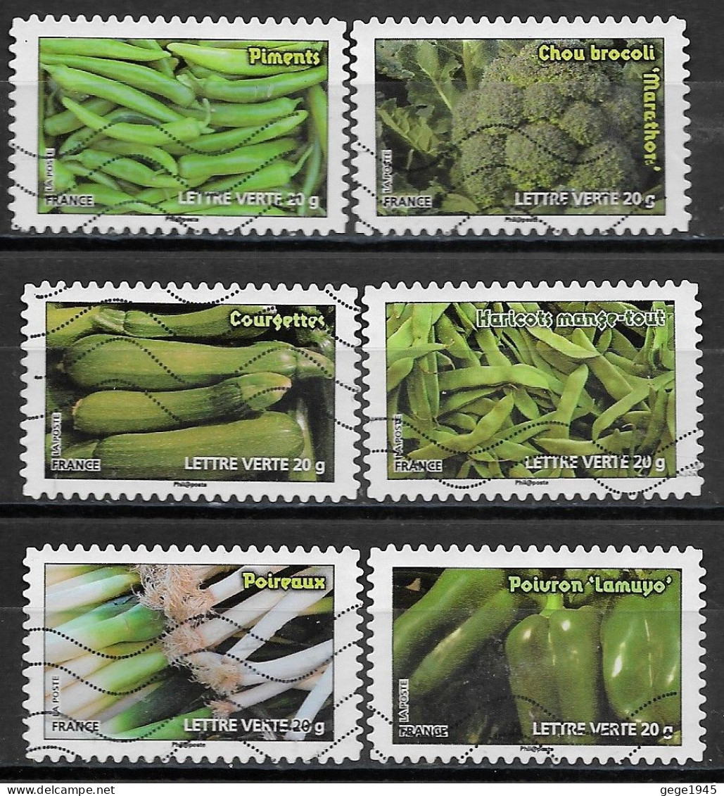 - France 2012  Oblitéré Autoadhésif  N°  741 - 743 - 744 - 745  - 746 - 747   -   Les Légumes - Used Stamps