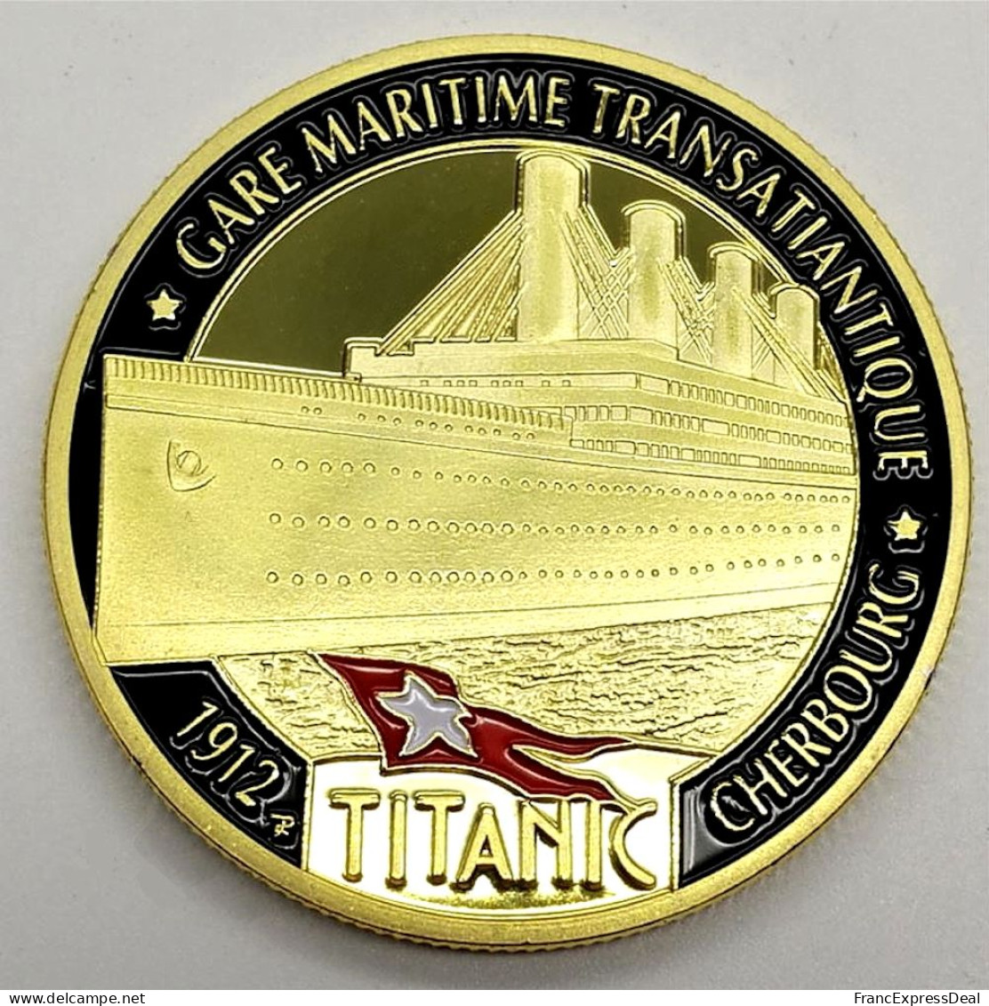 Pièce Médaille NEUVE Plaquée Or - RMS Titanic White Star Line (Ref 5) - Andere & Zonder Classificatie