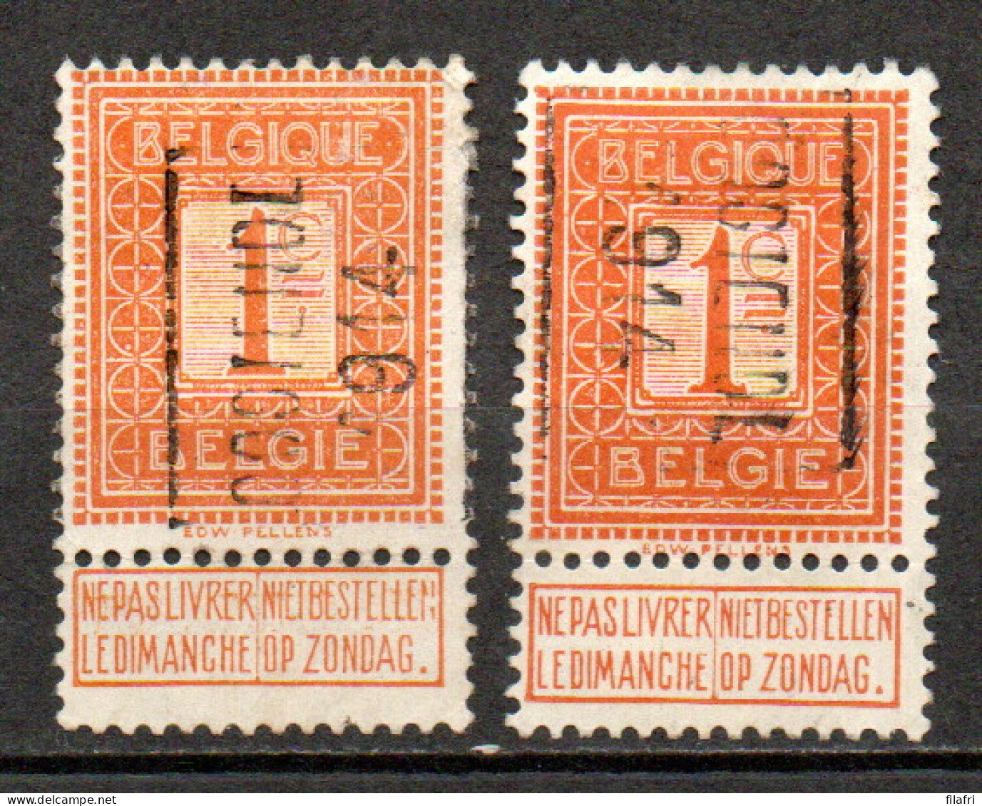 2312 Voorafstempeling Op Nr 108 - OOSTENDE 1914 - Positie A & B - Roulettes 1910-19