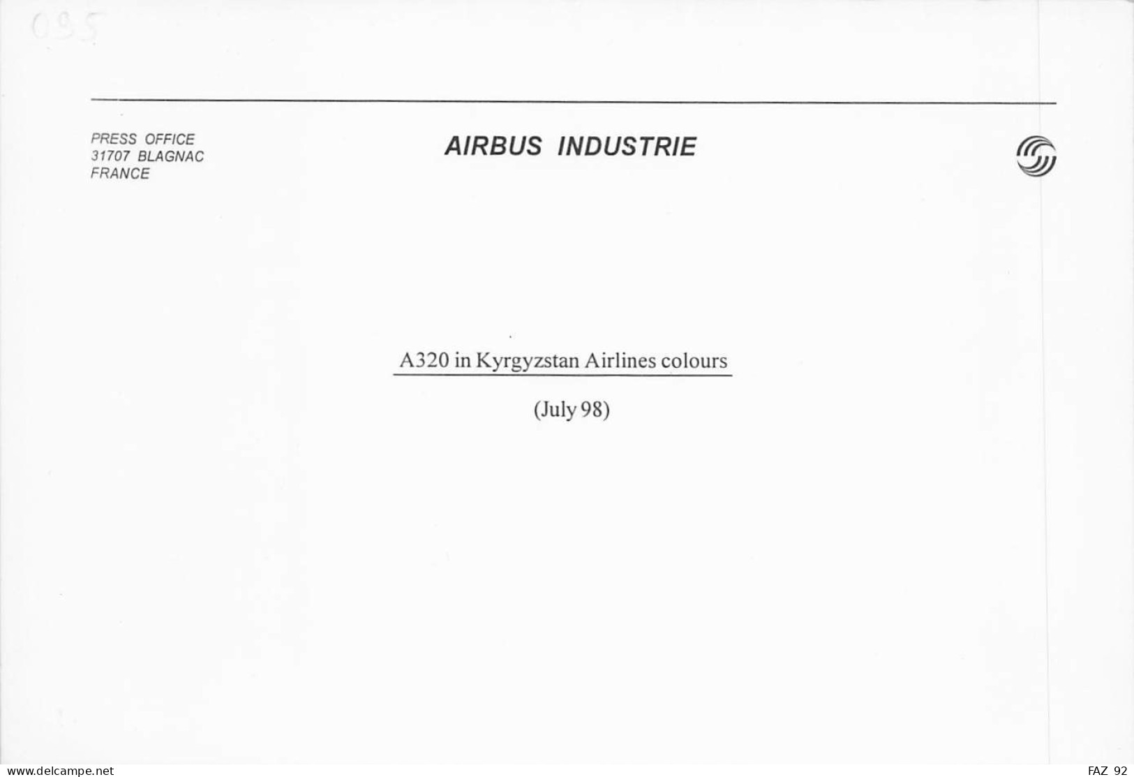 Airbus A320 - Kyrgyzstan Airlines -  +/- 180 X 130 Mm. - Photo Presse Originale - Aviation