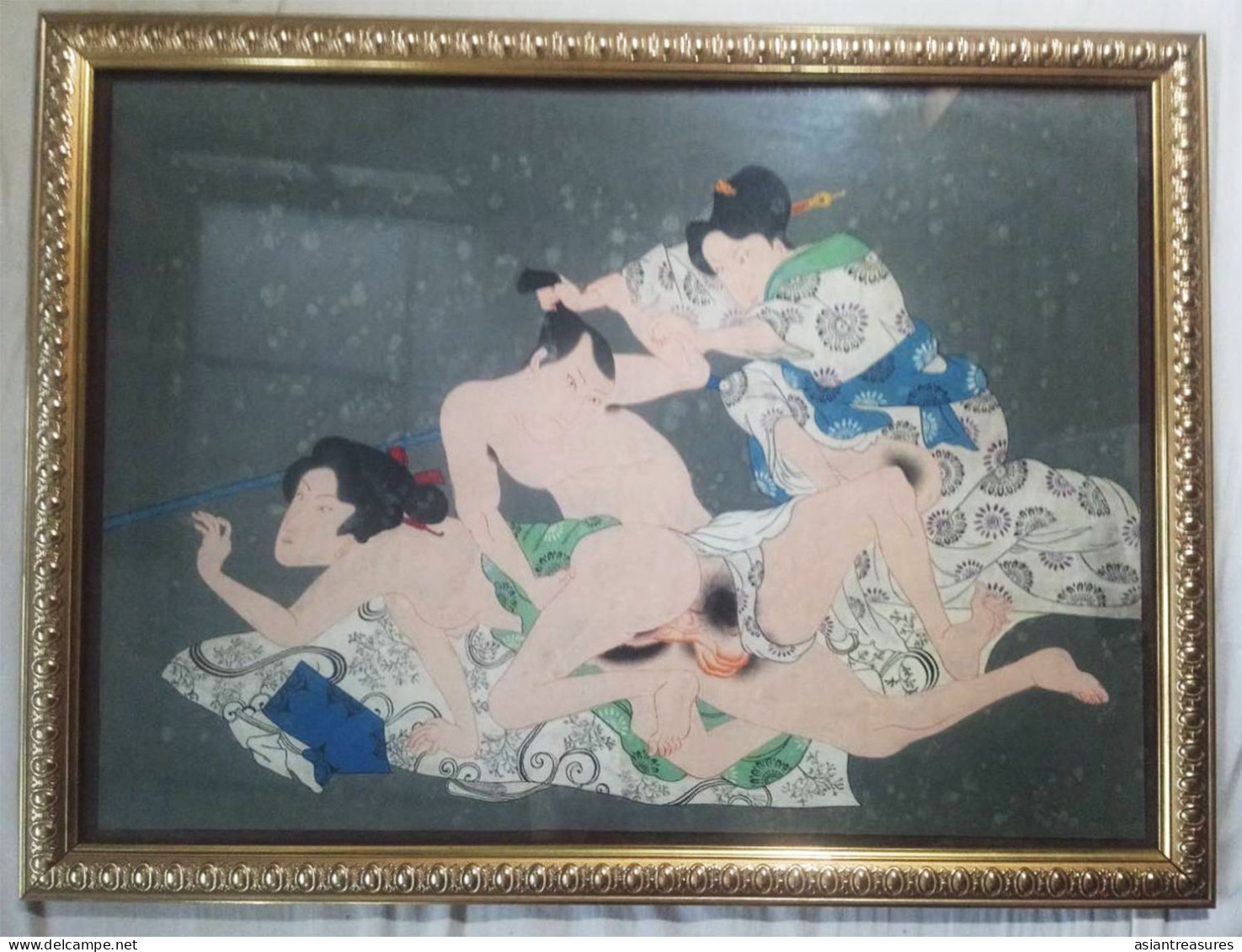 Japanese Shunga Explicit Erotic Art Picture 80 Years+ Old - Arte Asiático