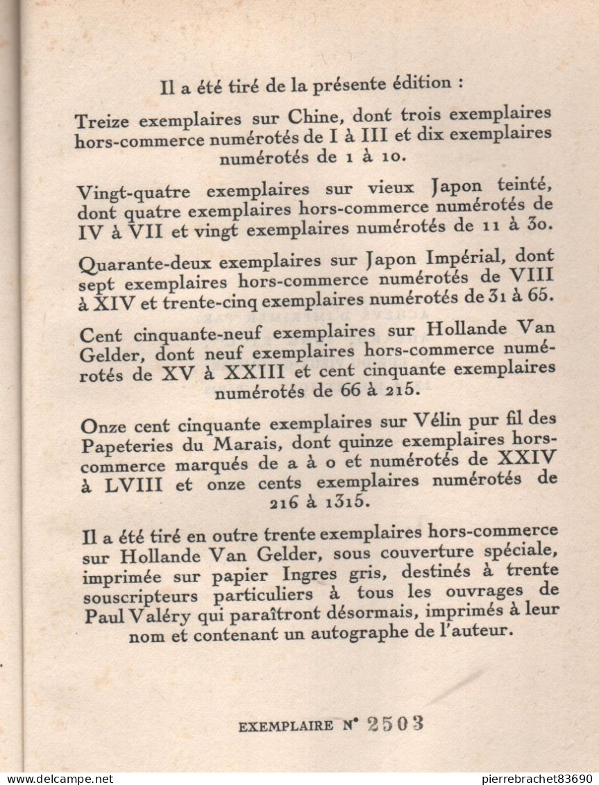Paul Valéry. Discours De Réception à L'Académie Française. 1927. Numéroté - Sin Clasificación