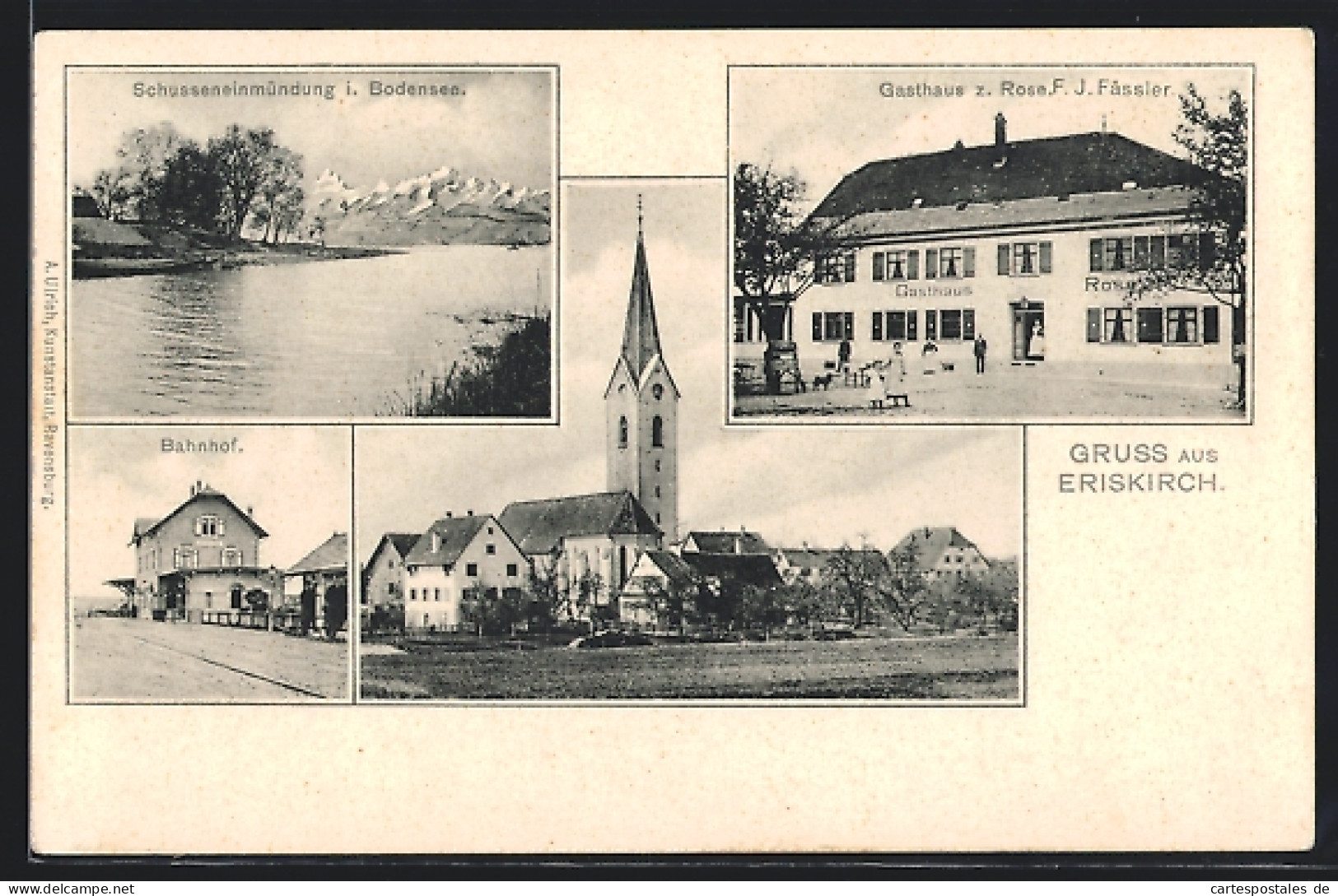 AK Eriskirch, Gasthaus Z. Rose, Bahnhof, Schusseneinmündung I. Bodensee  - Andere & Zonder Classificatie