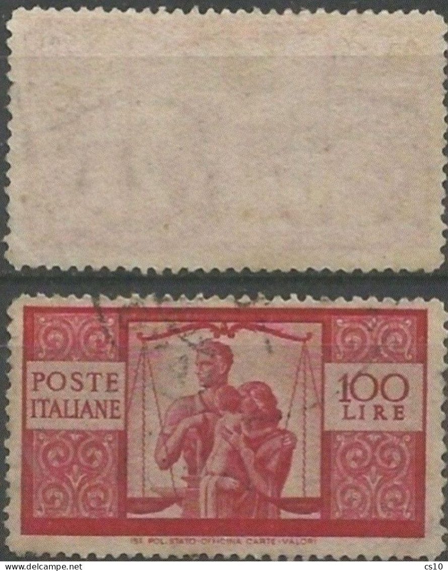 Democratica 100 Lire Prima I° Lastra Carta Grigia D.14 X 13e1/4 (13,90x13,30) Ruota II° Tipo NORMALE SINISTRA - 1946-60: Afgestempeld