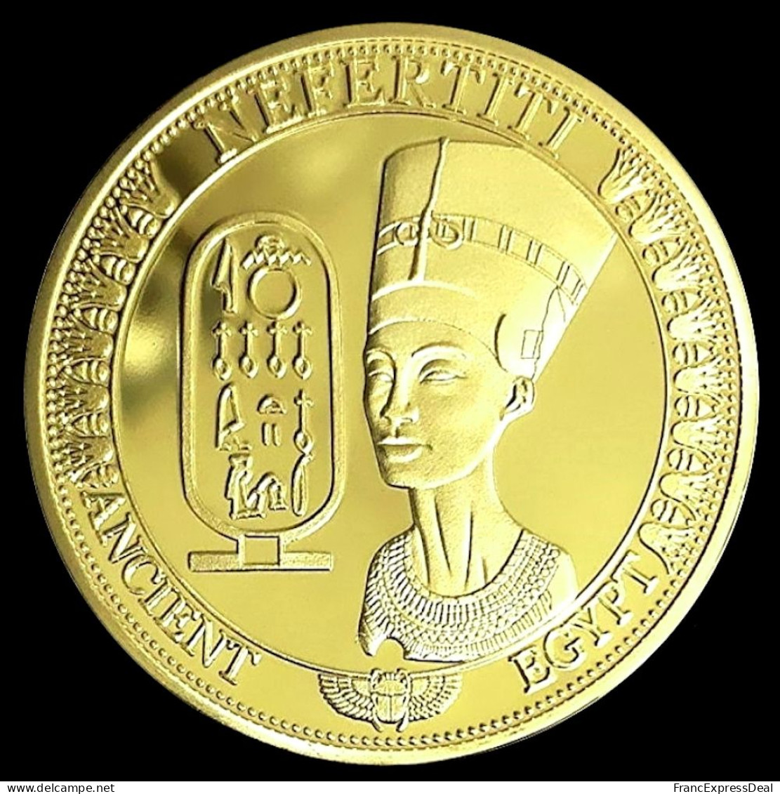 Pièce Médaille NEUVE Plaquée Or - Reine Néfertiti Egypte - Andere & Zonder Classificatie