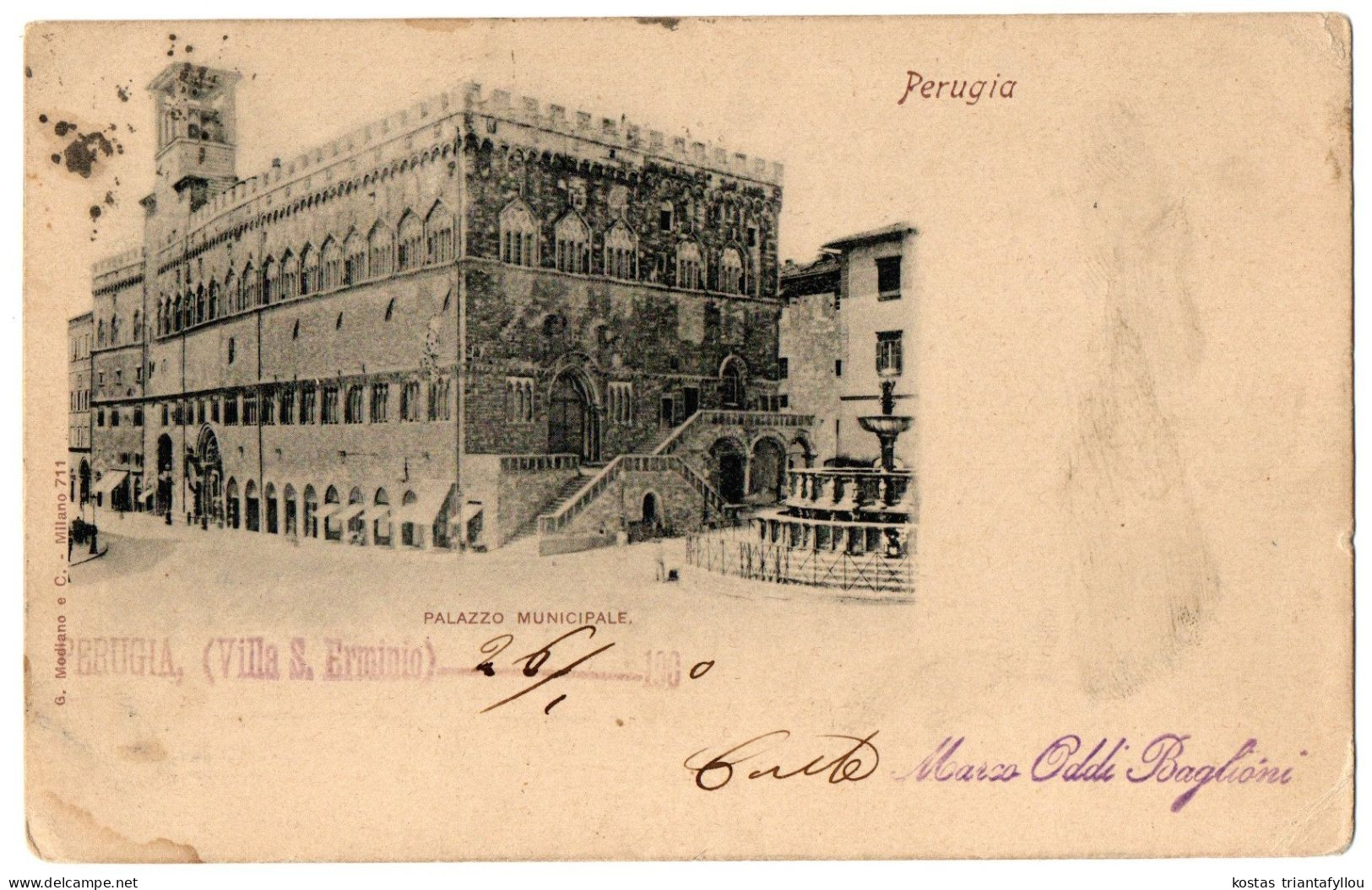 1.7.21 ITALY, PERUGIA, PALAZZO MUNICIPALE, 1900(?), POSTCARD - Perugia