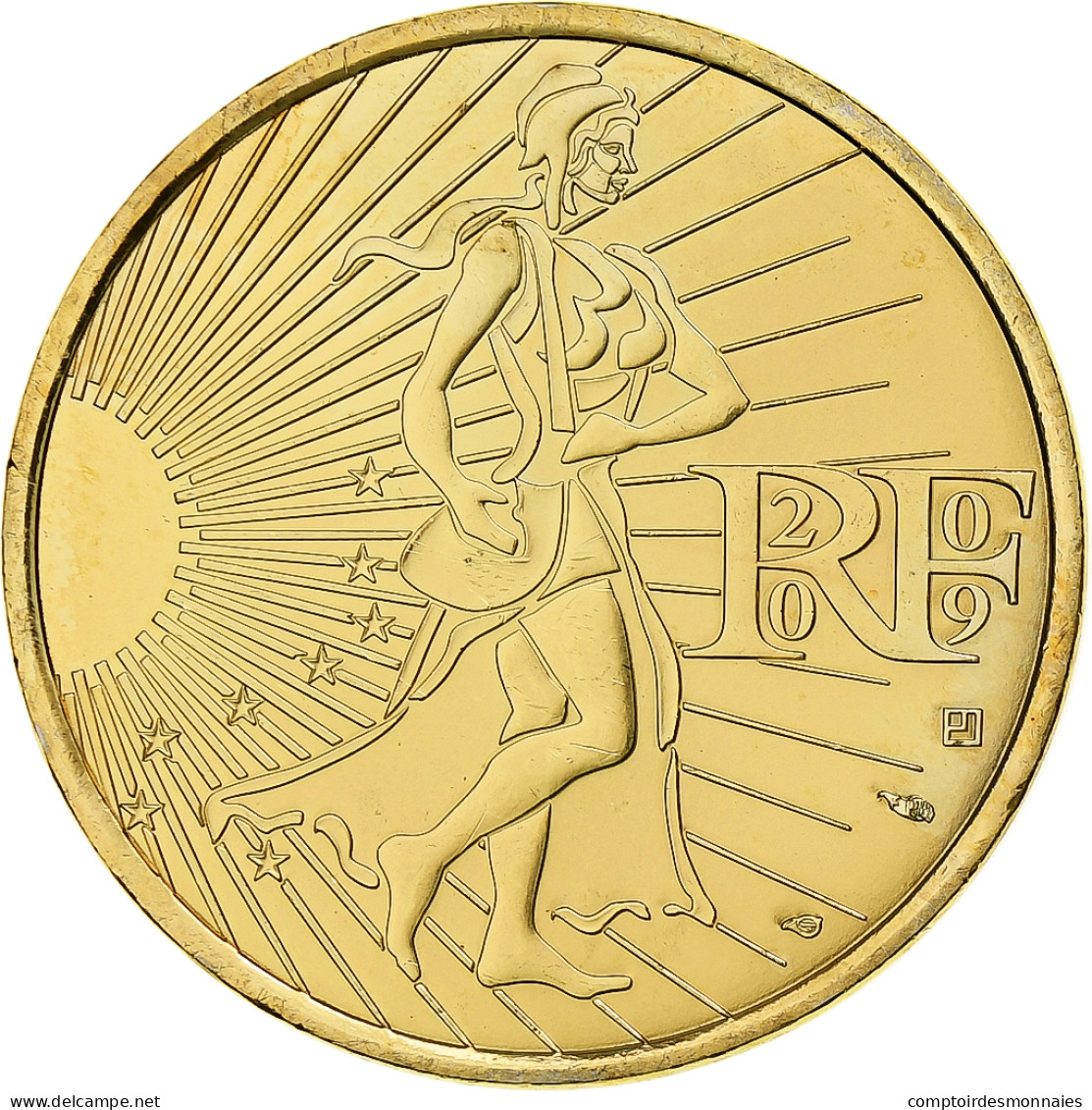 France, 10 Euro, Semeuse, 2009, Monnaie De Paris, Argent Plaqué Or, FDC - France