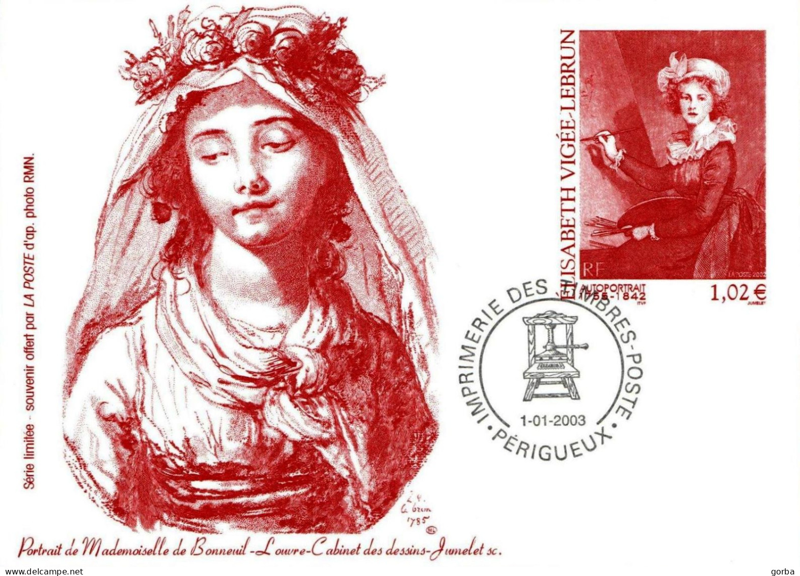 *Carte Souvenir Entier Postal - Elisabeth VIGEE-LEBRUN - Cachet Périgueux - Enteros Administrativos