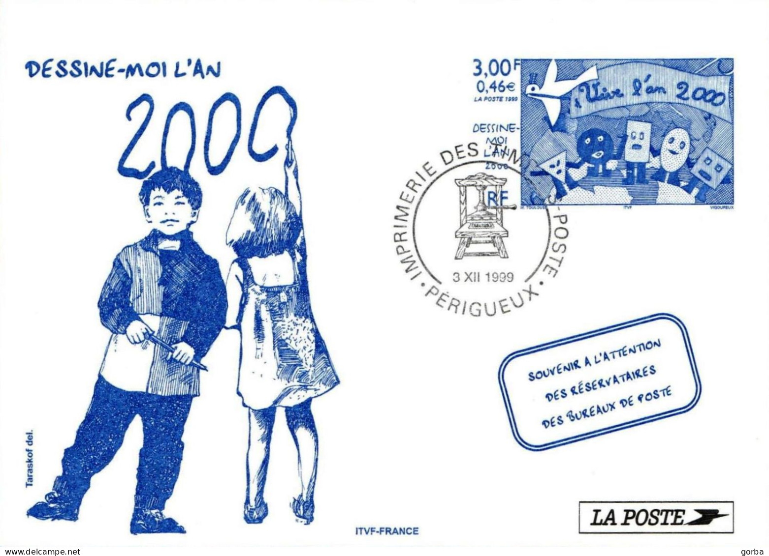 *Carte Souvenir Entier Postal - Vive L'AN 2000 - Cachet Périgueux - Pseudo-officiële  Postwaardestukken