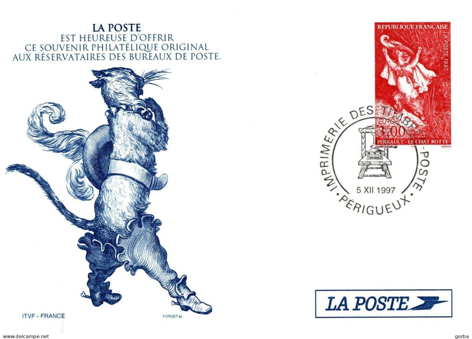 *Carte Souvenir Entier Postal - Le Chat Botté - Cachet Périgueux - Pseudo-officiële  Postwaardestukken