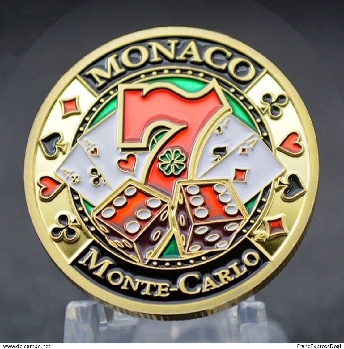 Pièce Médaille NEUVE Plaquée Or - Monaco Monte-Carlo Casino Poker Lucky Coin - Otros & Sin Clasificación