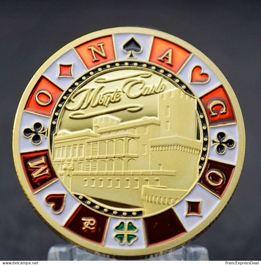 Pièce Médaille NEUVE Plaquée Or - Monaco Monte-Carlo Casino Poker Lucky Coin - Altri & Non Classificati