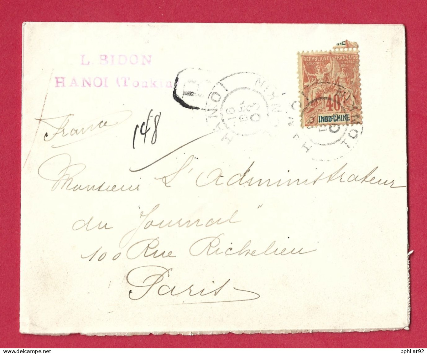 !!! INDOCHINE, LETTRE RECOMMANDÉE À 40CTS TYPE GROUPE DE HANOI POUR PARIS DE 1903, TB - Lettres & Documents