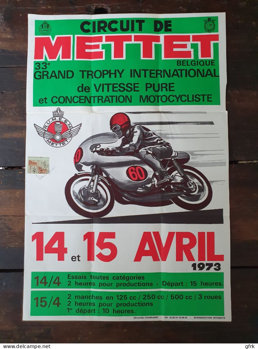 Affiche Originale - 33ème Grand Trophy International De Vitesse Pure Circuit De Mettet - 14 Et 15 Avril 1973 - Posters