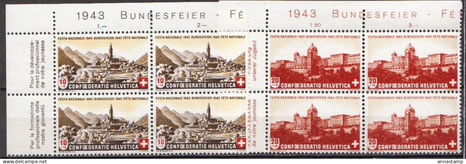Switzerland MNH Set In Blocks Of 4 Stamps - Ongebruikt