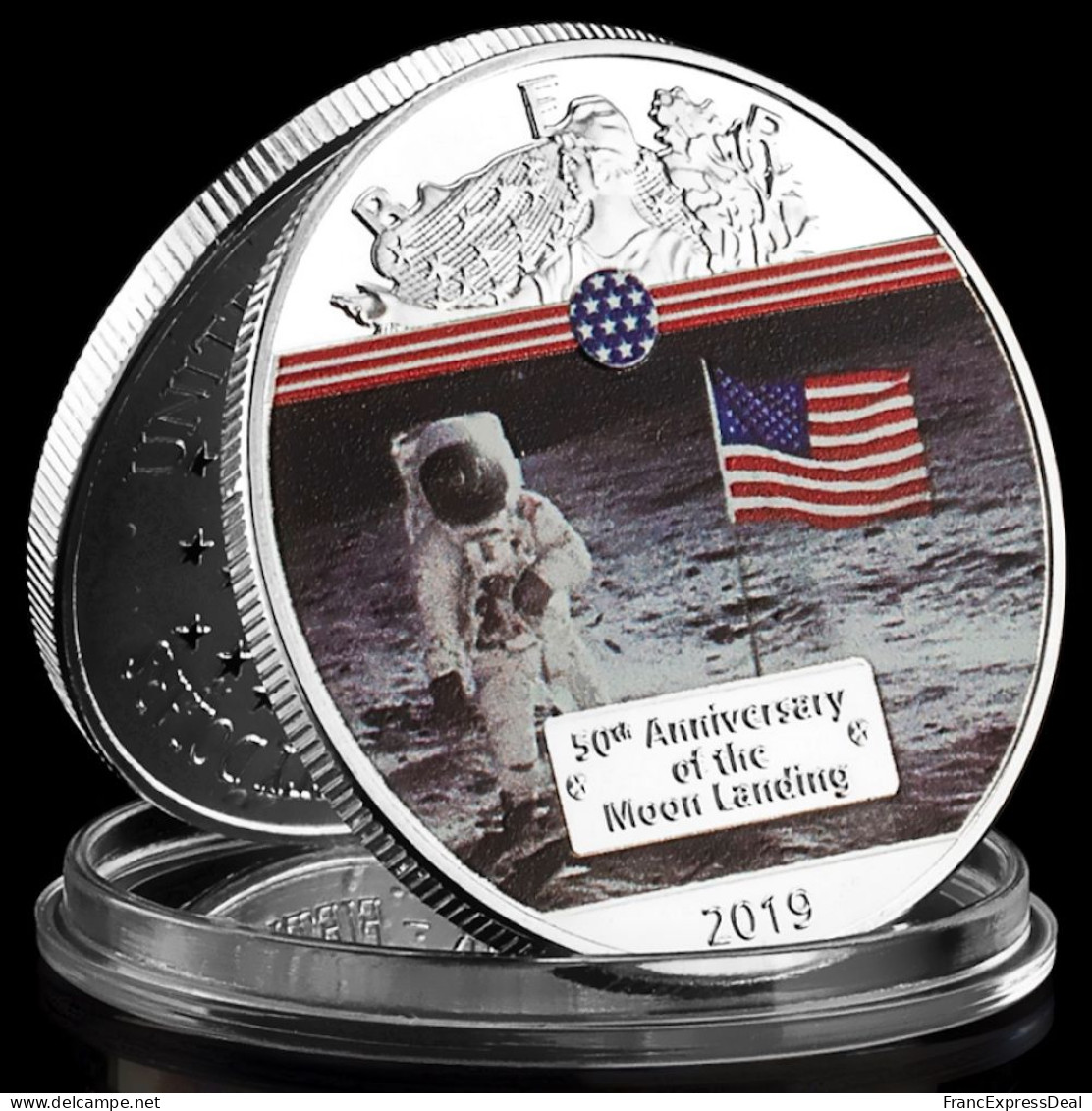 Pièce Médaille NEUVE Plaquée Argent - Apollo 11 Armstrong 1er Homme Sur La Lune (Réf 1) - Sonstige & Ohne Zuordnung