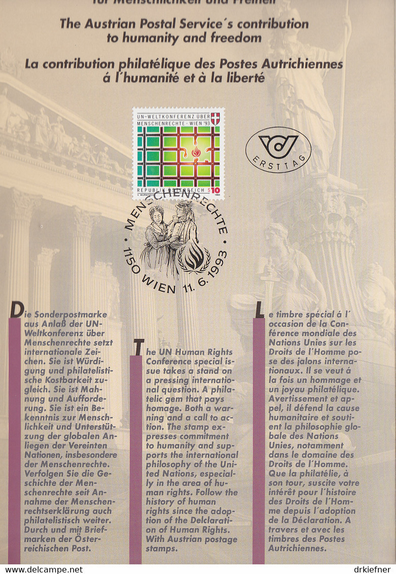 UNO WIEN Sonderkarte Menschenrechte 1948-1993, Mit 6 Marken Uno, 1 Marke Österreich Und Ukraine - Storia Postale