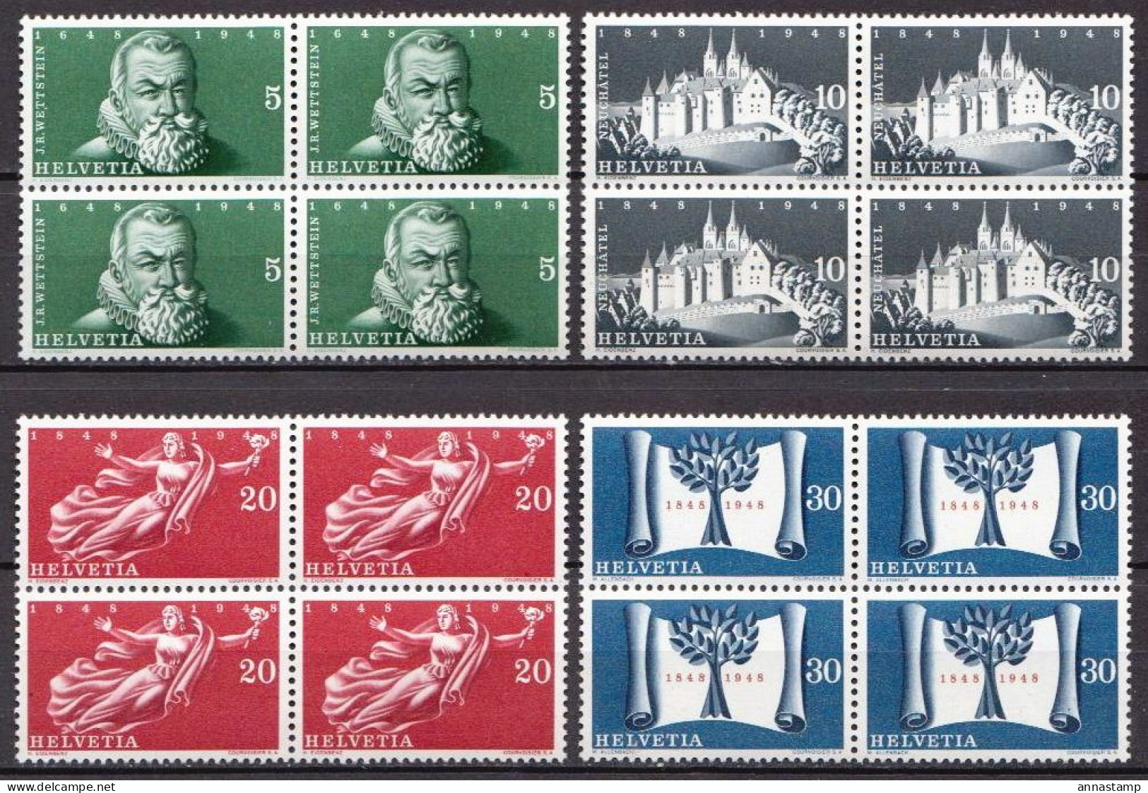 Switzerland MNH Set In Blocks Of 4 Stamps - Nuovi