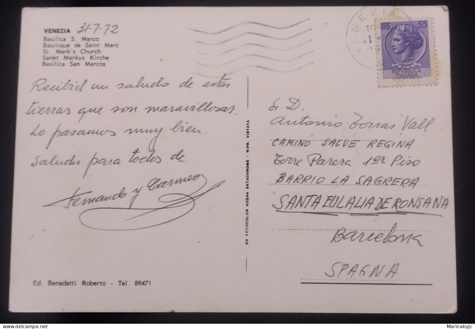 D)1972, ITALY, POSTCARD SENT TO SPAIN, WITH CURRENT USE SERIES STAMP, SYRACUSAN CURRENCY, XF - Non Classés