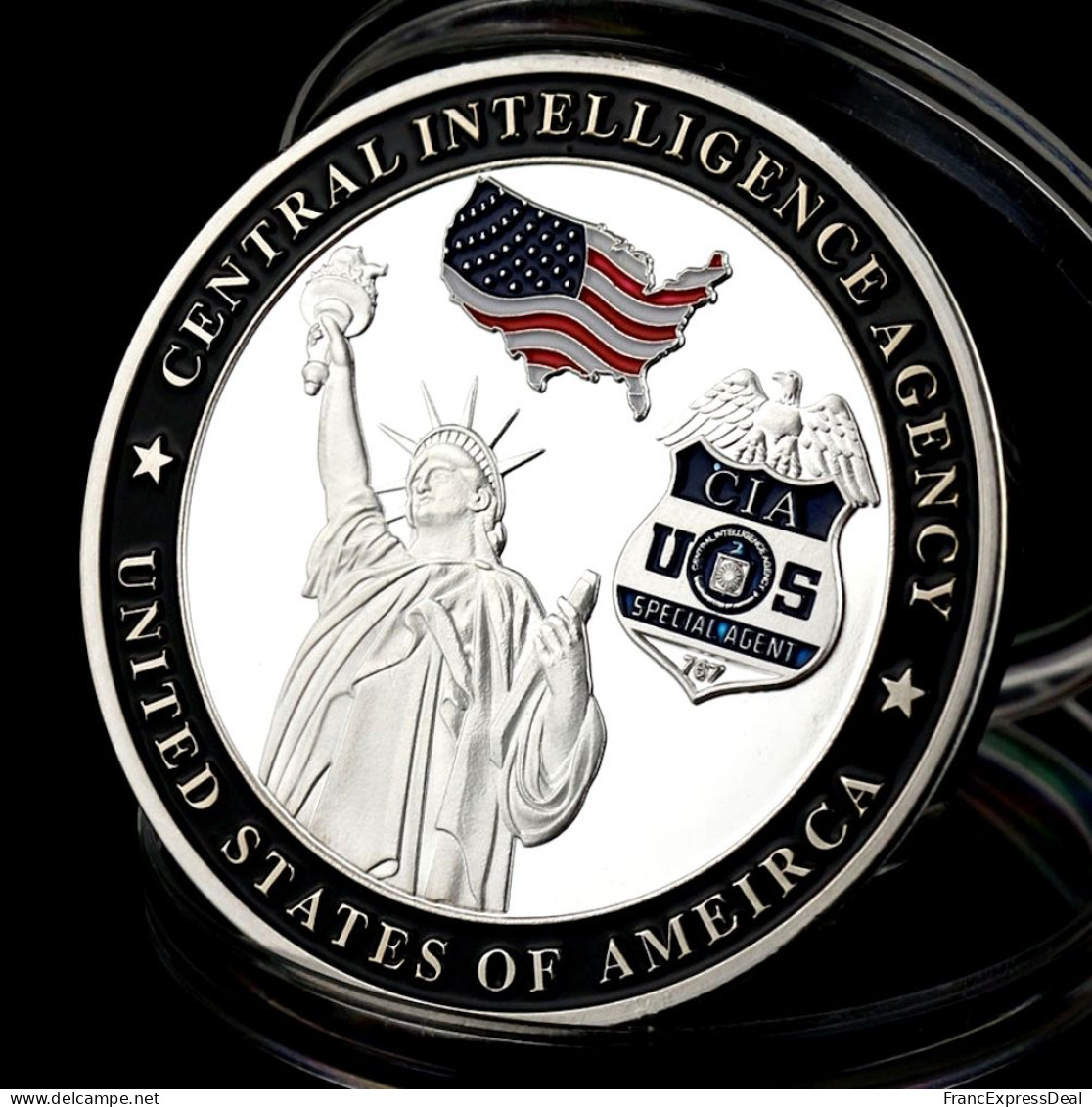 Pièce Médaille NEUVE Plaquée Argent - Etats-Unis USA CIA Aigle Eagle Statue De La Liberté - Other & Unclassified