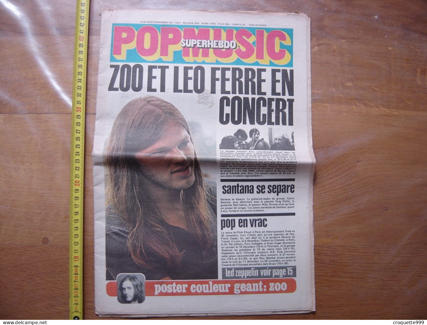 1971 Journal POPMUSIC SuperHebdo 83 Zoo Leo Ferre John Lennon  MANQUE POSTER - Musique