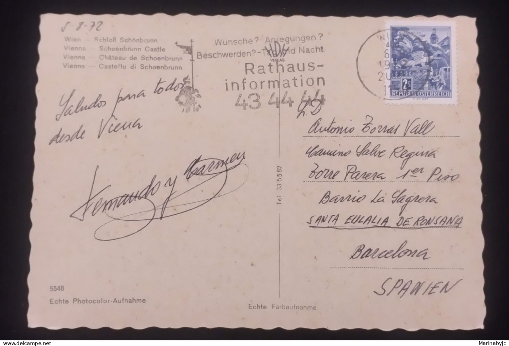 D)1968, AUSTRIA, POSTCARD SENT TO SPAIN, WITH STAMP MONUMENT, WYVERN FOUNTAIN, PLAZA NEW OF KLAGENFURT, XF - Other & Unclassified