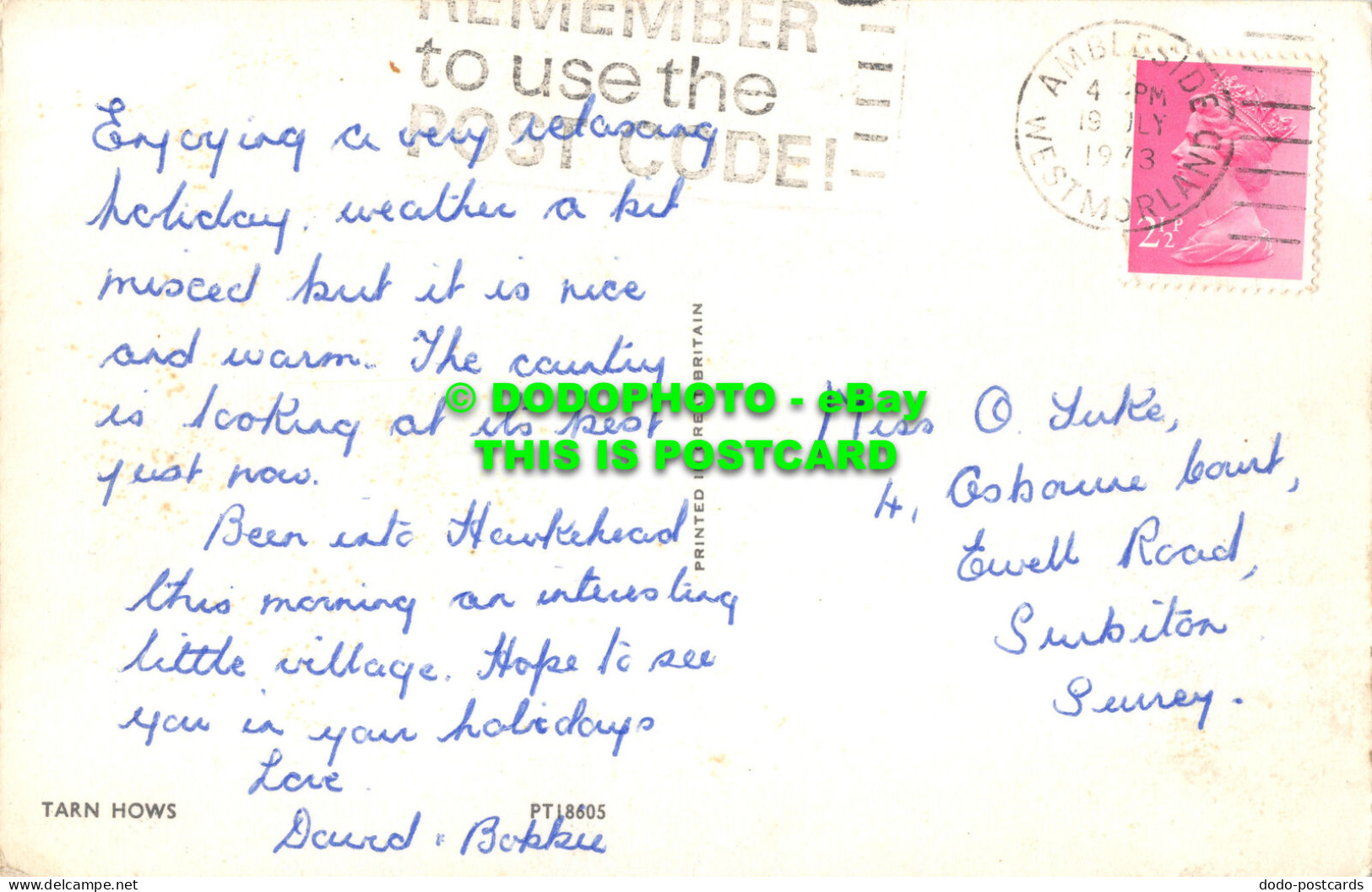 R517806 Tarn Hows. Postcard. 1973 - Monde