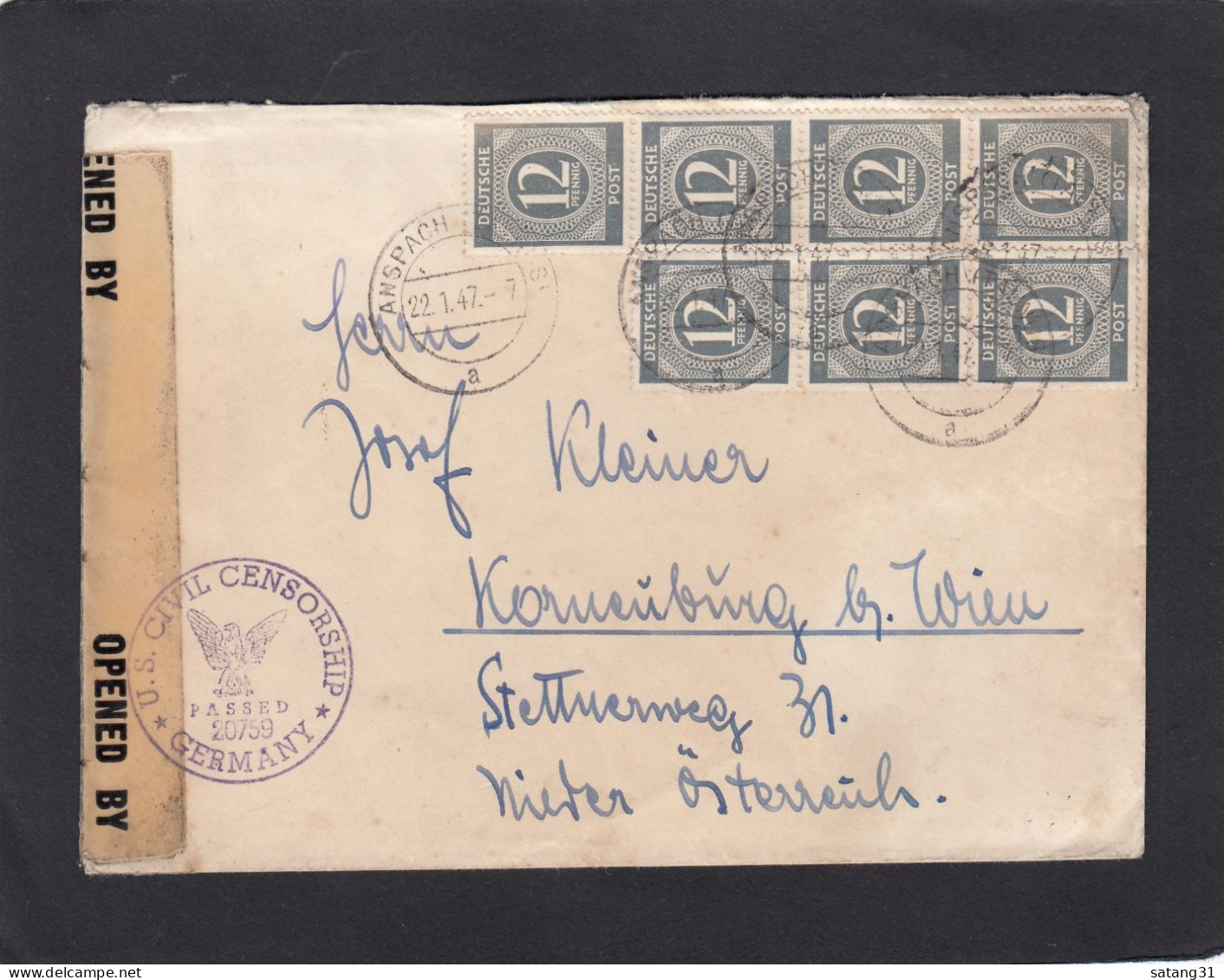 BRIEF AUS ANSPACH,MIT 7 BRIEFMARKEN,NACH KORNEUBURG BEI WIEN,VON DER US ZENSUR GEÖFFNET. - Brieven En Documenten