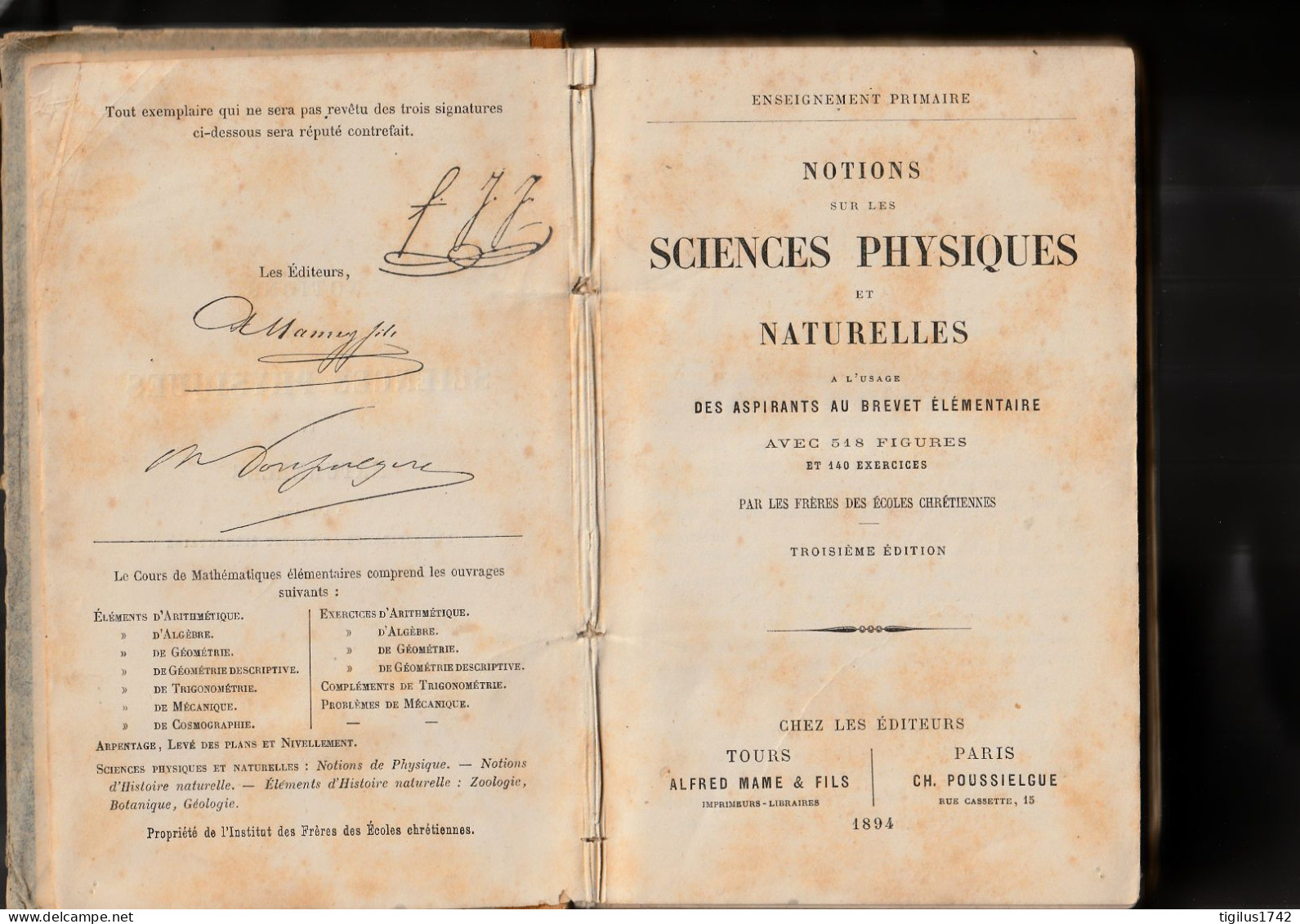 Frères Des écoles Chrétiennes. Notions De Sciences Physiques Et Naturelles. Brevet élémentaire, 1894 - 1801-1900