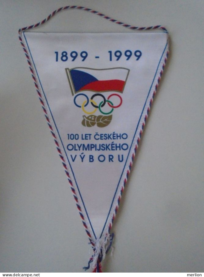 D202176 Olympic Games  100 Years - 1899 -1999 Czechia Czechoslovakia  - FANION -Wimpel - Pennon - 230  X 160 Mm - Abbigliamento, Souvenirs & Varie