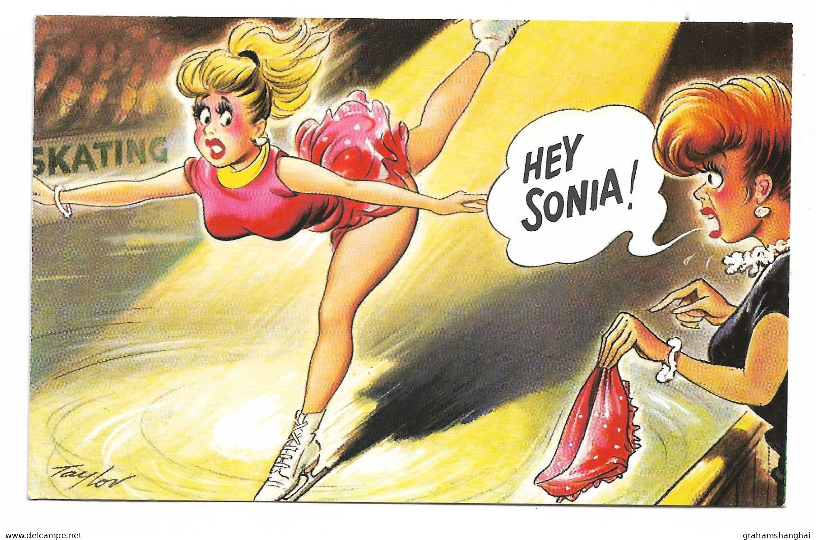 Postcard Humour Humorous "Hey Sonia !" Dancing Girl Embarrassed Unposted - Humor