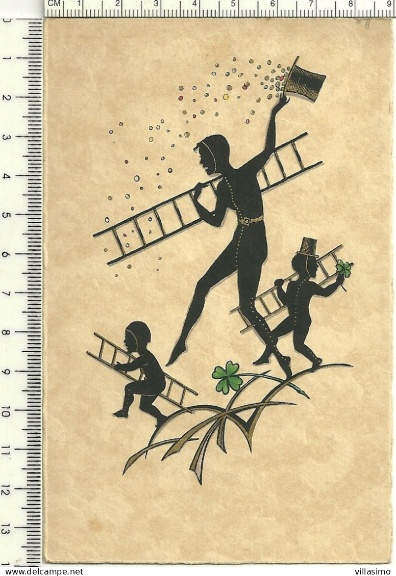 Silhouette Ragazzo E Bambini Con Scale A Pioli - V. 1930 - Silhouetkaarten