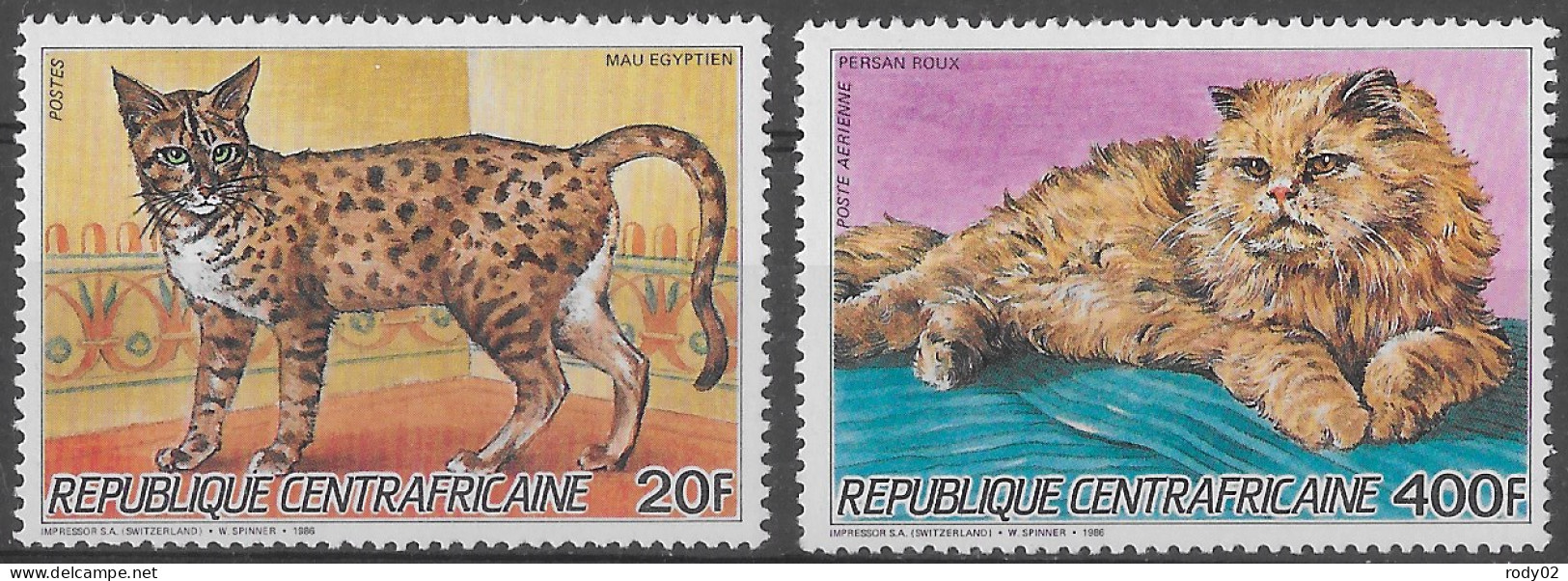 CENTRAFRIQUE - CHATS - N° 740 ET PA 349 - NEUF** MNH - Gatos Domésticos