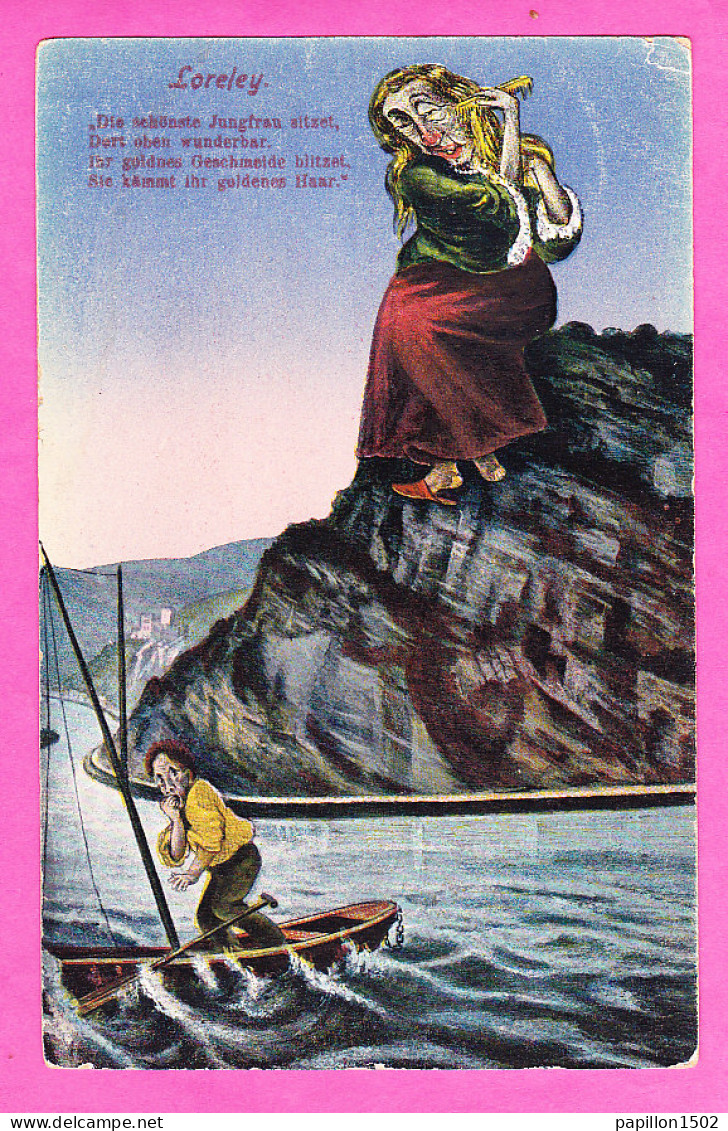 E-Allemagne-503P113  LORELEY, Une Femme Sur Un Rocher, Homme Dans Une Barque, Cpa - Loreley